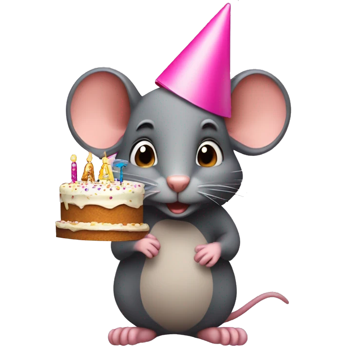 Make a rat with a birthday cake and hat emoji