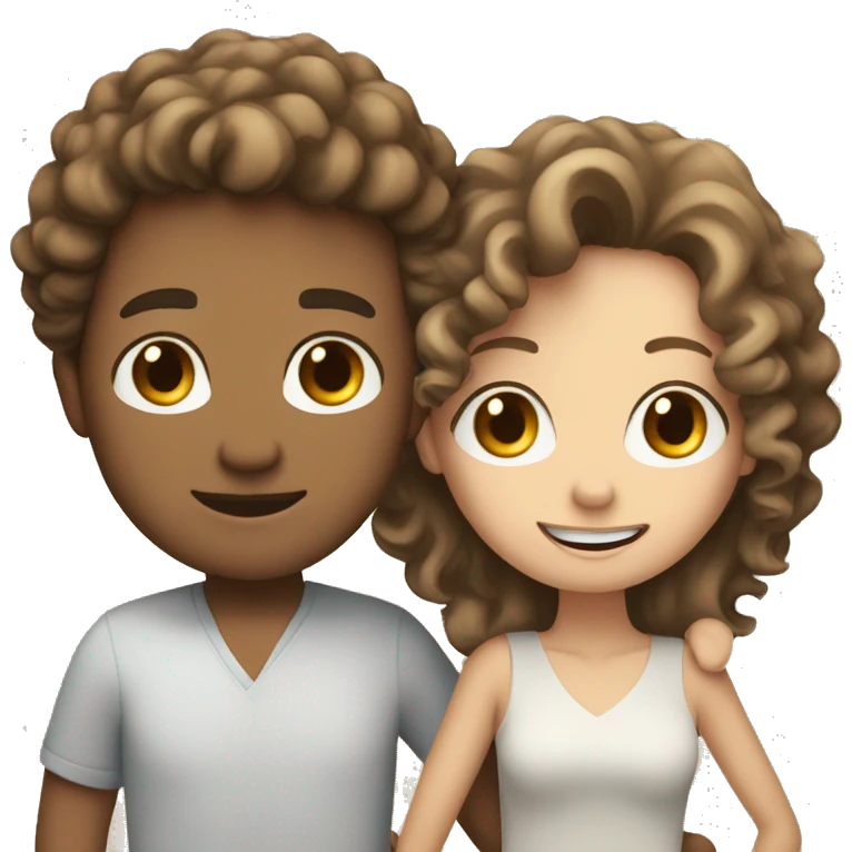 white Brown curly haired man and white brown hair woman hugging emoji
