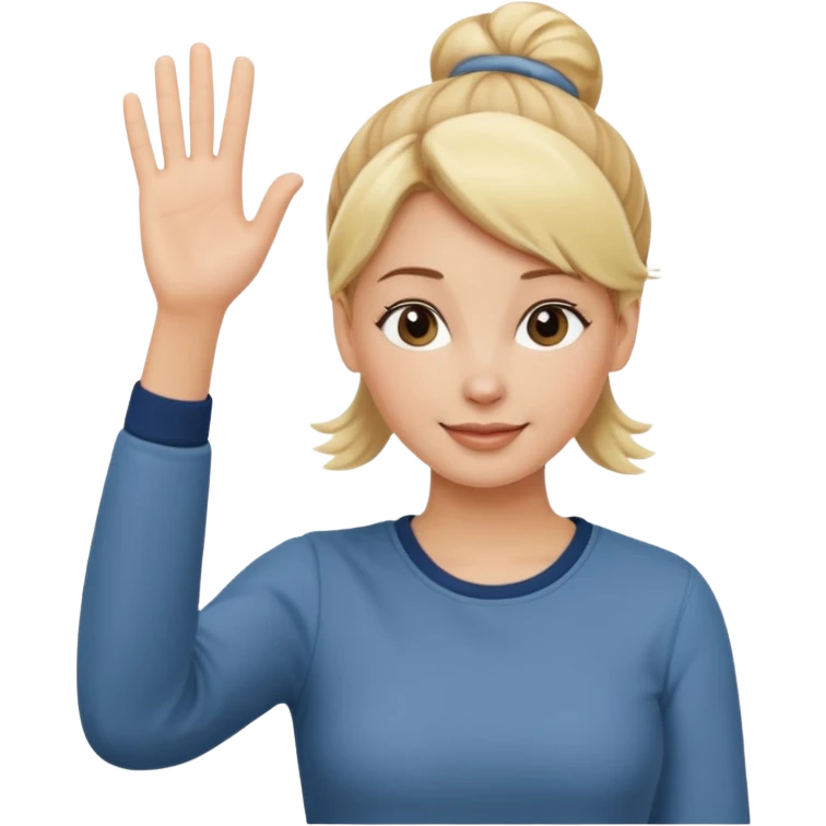 blonde woman with bun in casual clothes waving emoji