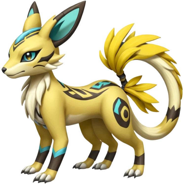 Tribal Exotic Meloetta-Zeraora-Renamon-Protogen-Palkia-hybrid-fusion-Fakémon-creature, full body emoji