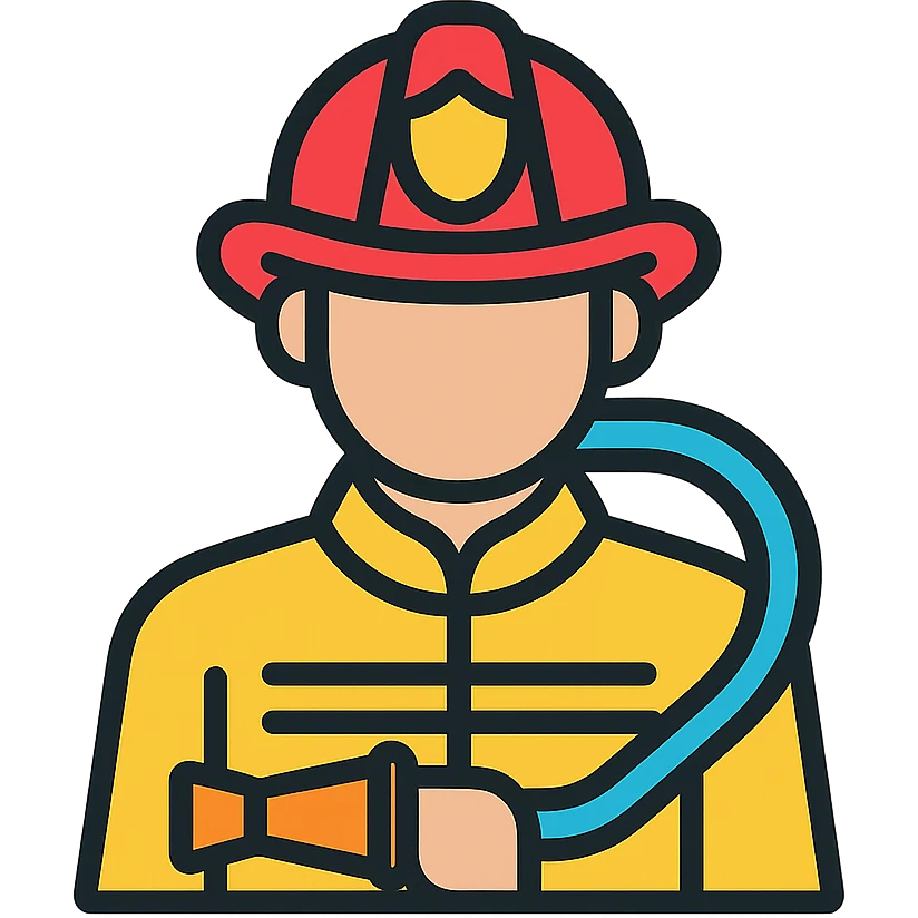 firefighter icon with helmet and hose, clean and modern style emoji