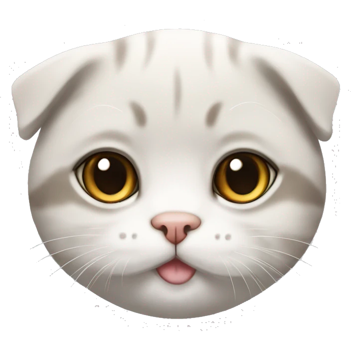  Scottish Fold cat with short white fur. It has a round face and smooth, silky fur. The cat’s expression is friendly, slightly playful, and exudes softness. emoji