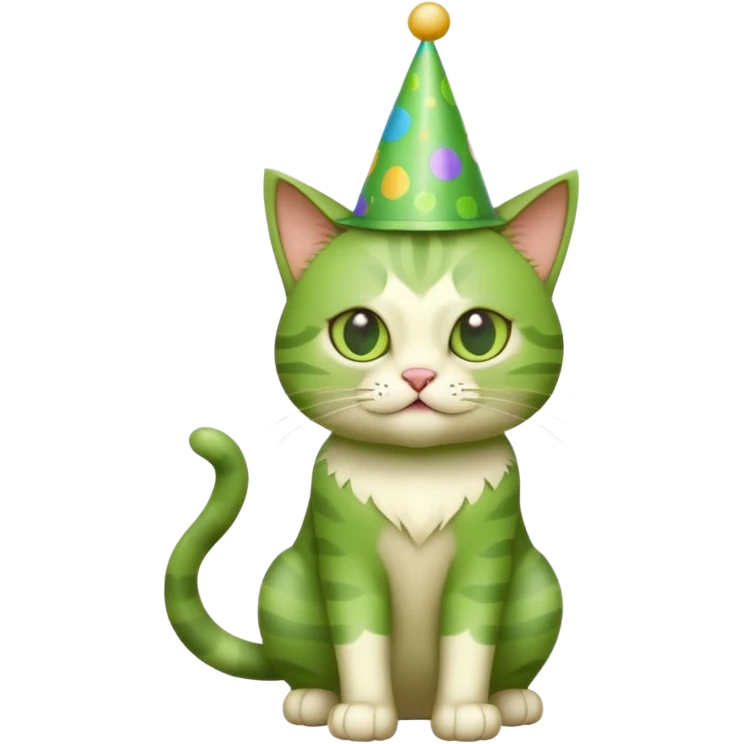 green cat full body  with party hats emoji