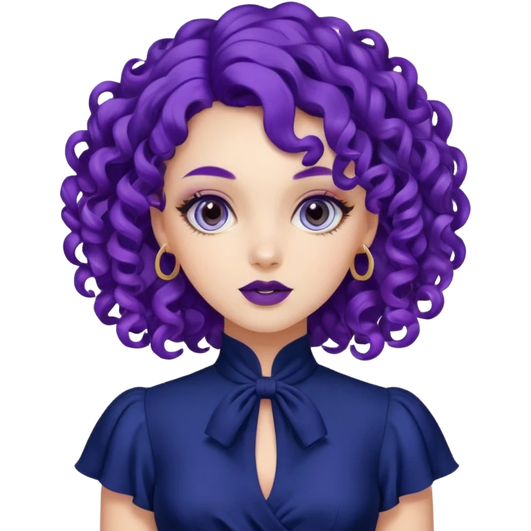 Fashion Model with Purple Curls, navy dress emoji