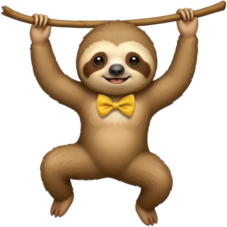 cute swinging Sloth on stick, yellow bow tie emoji