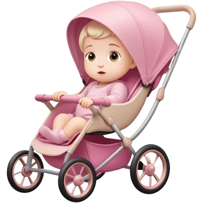 cute baby sitting in a pink gradient and beige stroller emoji