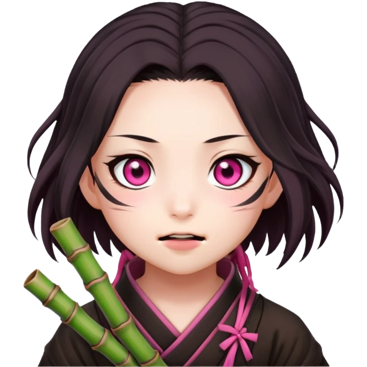 cute Nezuko from Demon Slayer with bamboo muzzle in her mouth and pink eyes emoji