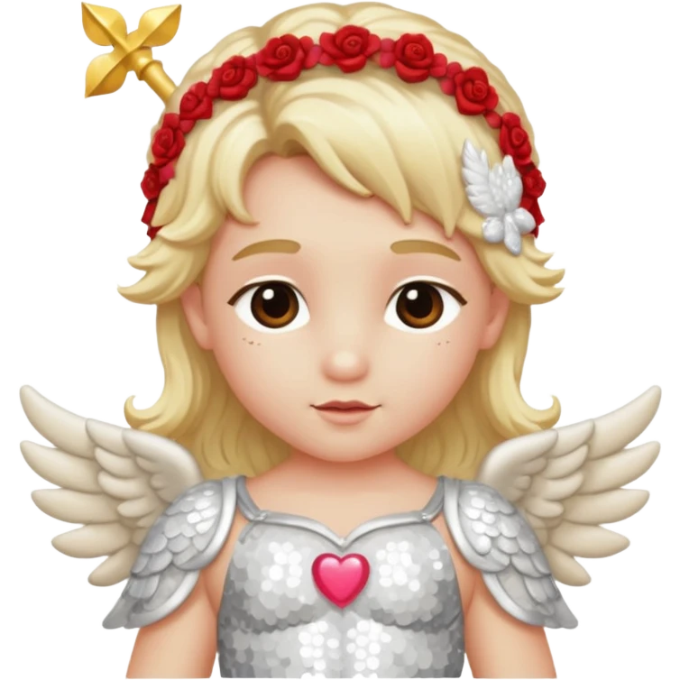 Cupid, God of Love from Gods and Goddesses with long blond hair, ivory sequin outfit emoji
