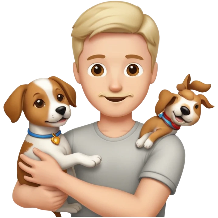 a man twirls a dog in his arms
 emoji