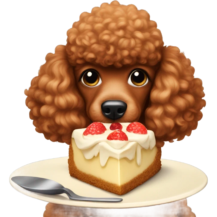 Red poodle eating cheesecake emoji