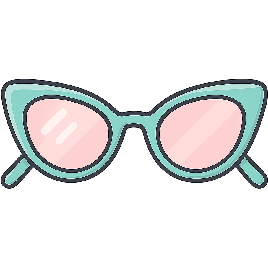cat-eye eyeglasses with diopters, elegant frame, vector look with shadows and highlights, detailed shading, pastel palette, Japanese pop art, sticker look, highly detailed emoji