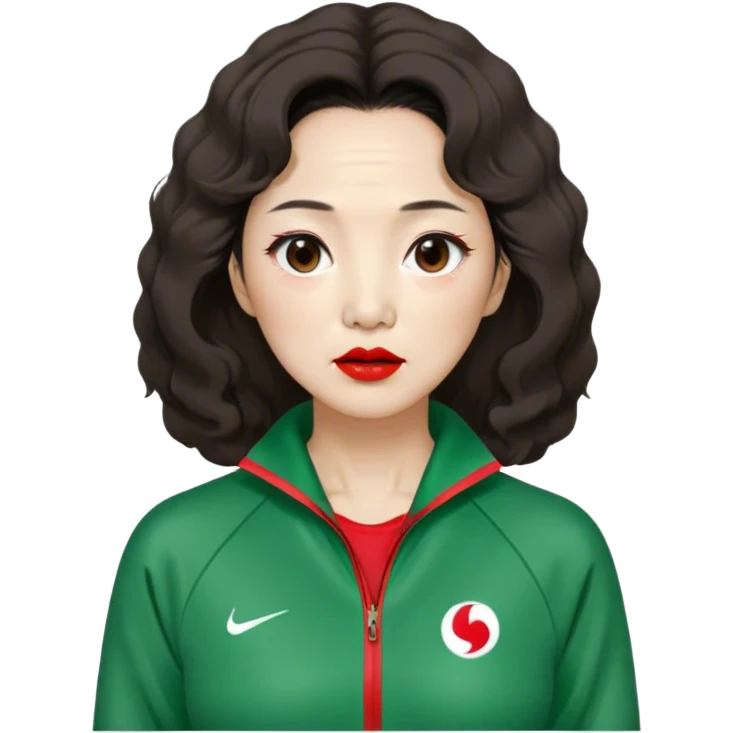 Han Mi-nyeo : Age: Late 60s
Appearance: A middle-aged woman with wrinkles, frizzy, messy dark brown hair and dramatic red lipstick.
Outfit: Green player tracksuit emoji