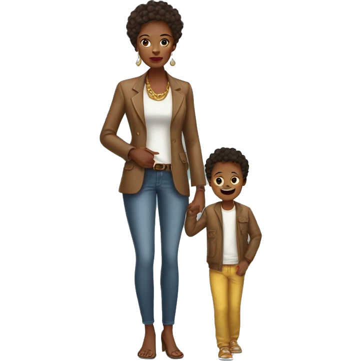african american mom luxurious expensive clothes with son wearing poor clothes emoji