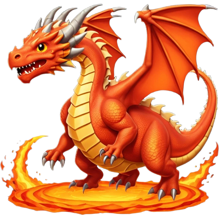 Le Molosse de Lave, c’est un monstre volant fait de roche et de magma, genre un dragon golem sorti d’un donjon niveau enfer.
Son corps est énorme, tout en pierre noire craquelée emoji
