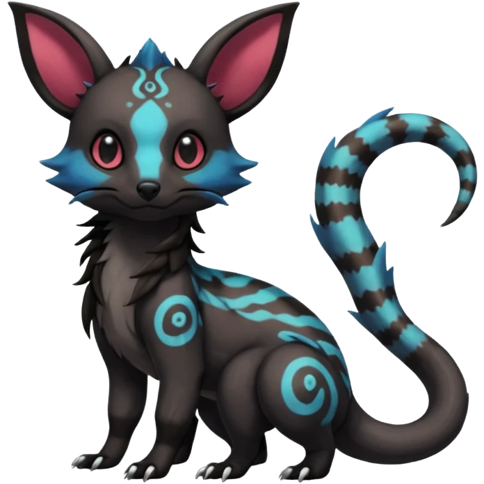  realistic cute epic aesthetic gothic colorful Salandit-Eevee-Civet-species-Fakemon-hybrid-creature, with markings, full body emoji