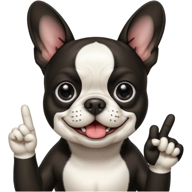 Boston terrier showing middle finger emoji