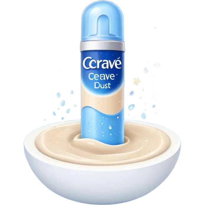 Small white CeraVe tube with blue label soft beige tip, with gentle light. Surrounded by tiny floating tear-shaped sparkles and crescent moon dust, hinting at dark circle repair. Emits a soothing blue-beige aura like a targeted eye revival spell. Compact, calming, and luminous — emoji-style. emoji