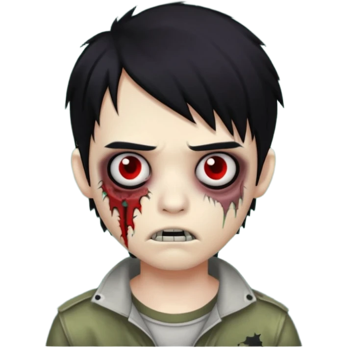 boy zombie with black hair, emo look, stitched mouth, dark circles under eyes emoji