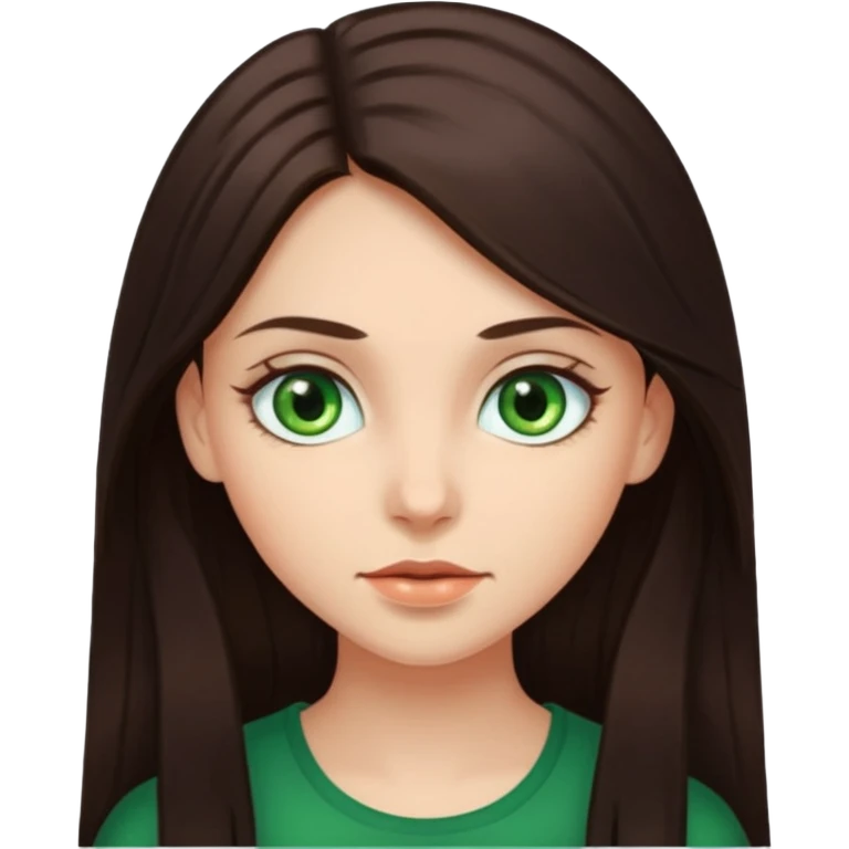 Girl with long dark brown hair and green eyes emoji