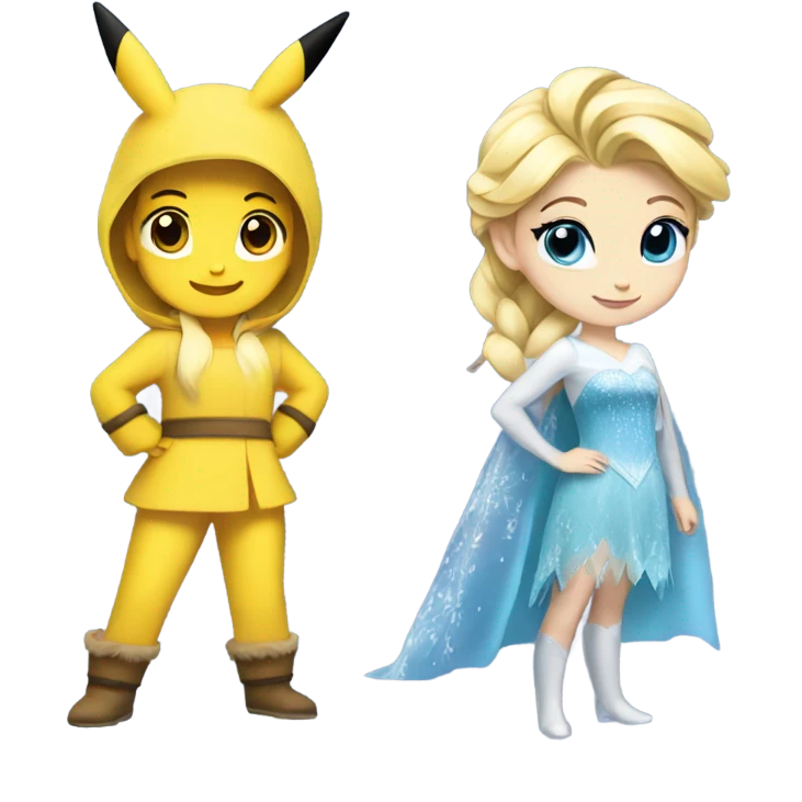 anna and elsa dressed up in pikachu costumes emoji
