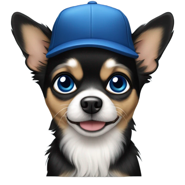 Old man blue eyes goatee beard ball cap and cute black long fur Chihuahua emoji