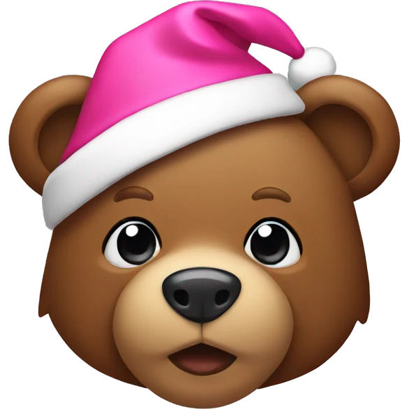 Brown teddy bear wearing a pink santa hat emoji