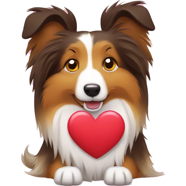 2-D cartoon sheltie holding heart emoji