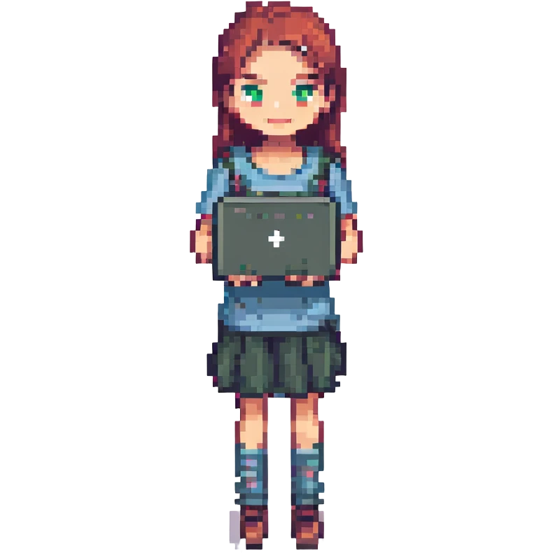 A girl with a pink laptop emoji