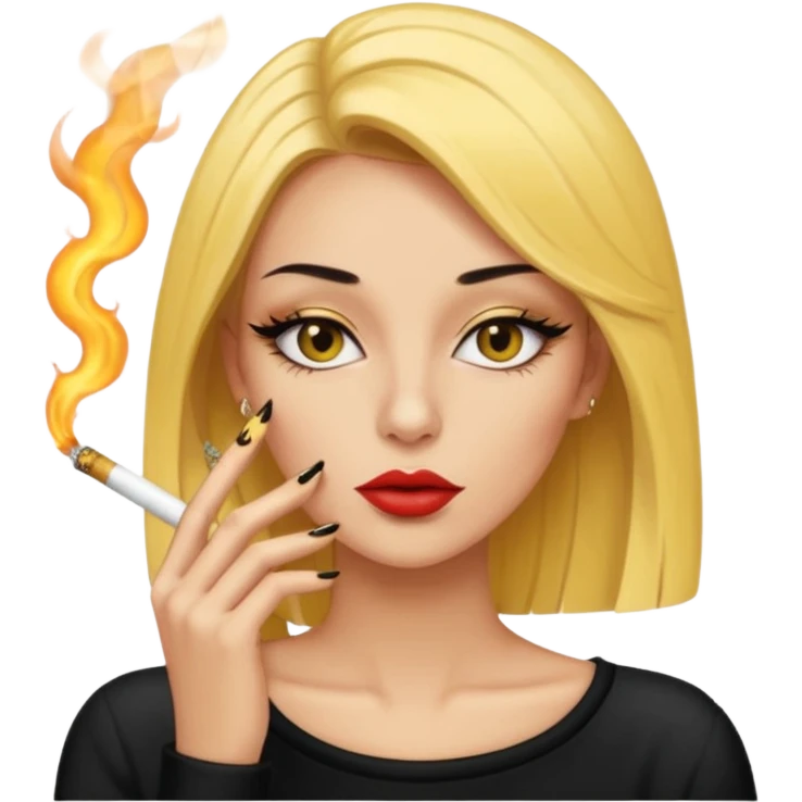 Baddie smoking yellow face with lashes and nails  emoji