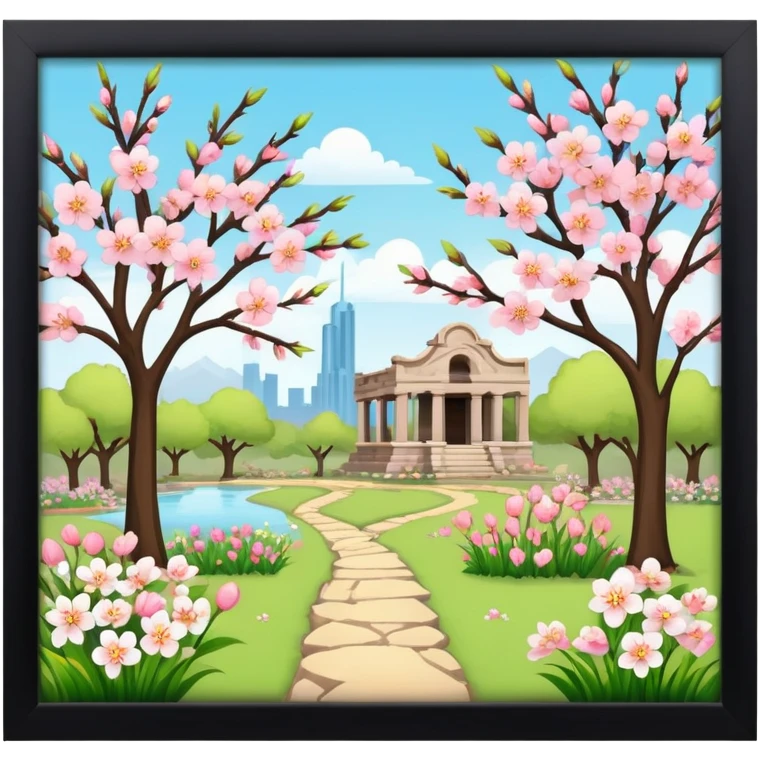 Spring break in ruin garden, cheery blossom, and texas emoji