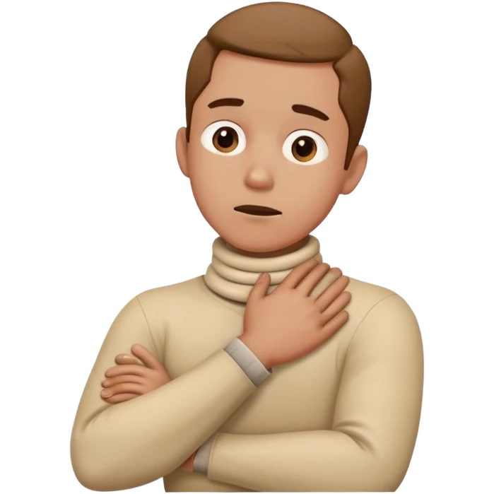 A man crossing his arms around his neck, choking himself emoji