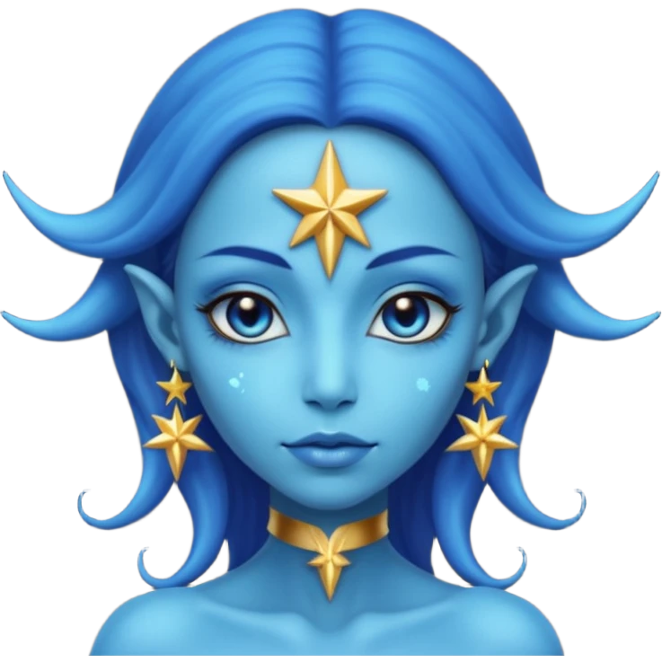 blue alien woman with golden star earrings emoji
