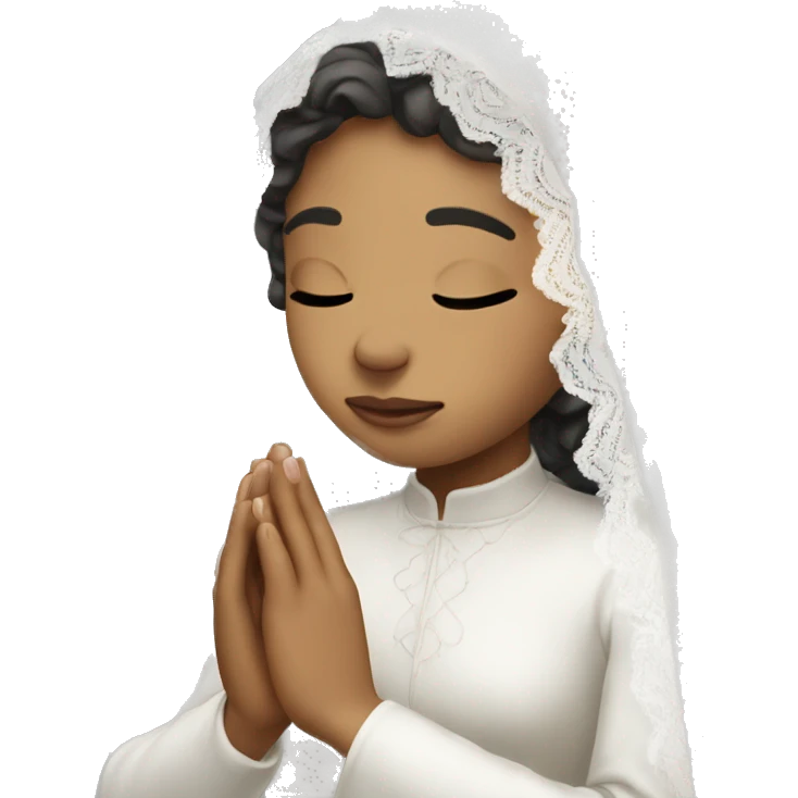 Light skin girl praying with eyes closed and lace white veil  emoji