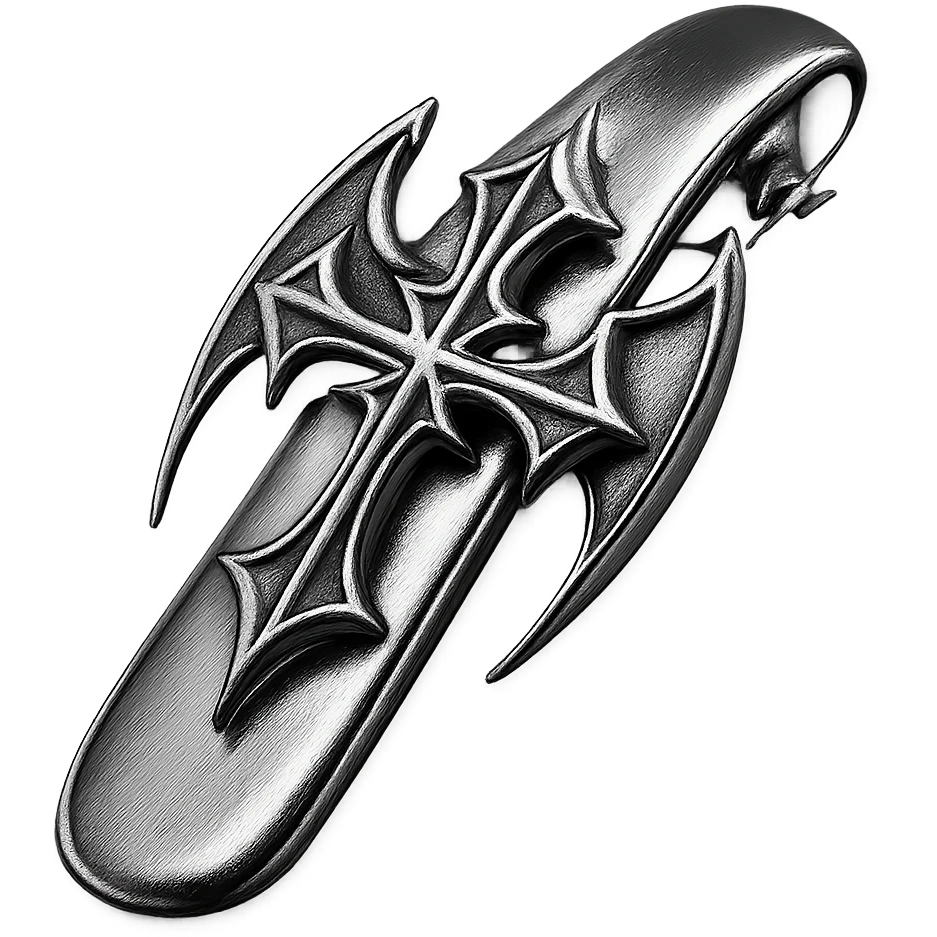 gothic hair clip, metallic shine, reflective, futuristic gothic details, black and magenta emoji