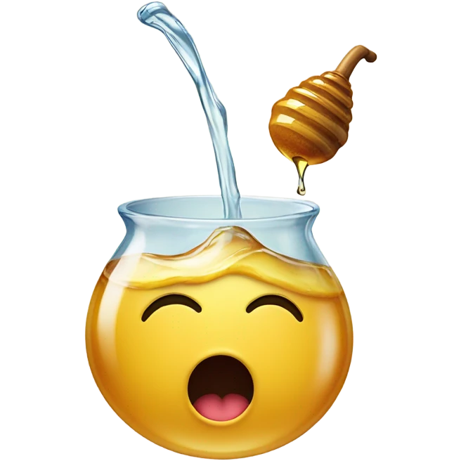 Emoji face slurping honey with two big drops at the end emoji