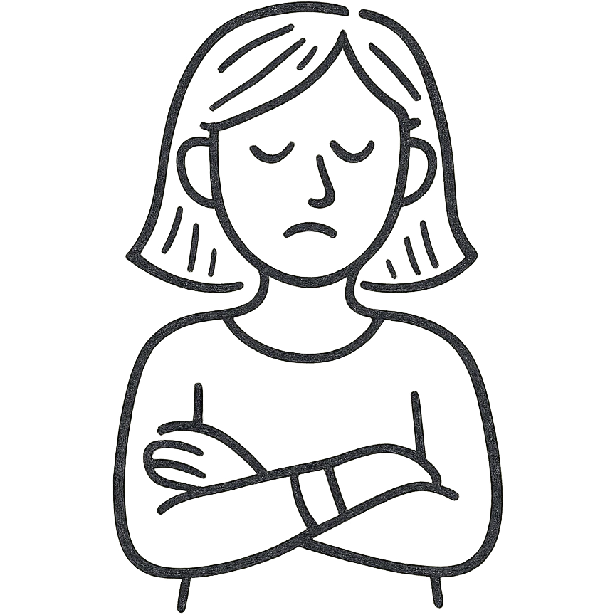 a woman crossing her arms, hand drawn outline style emoji
