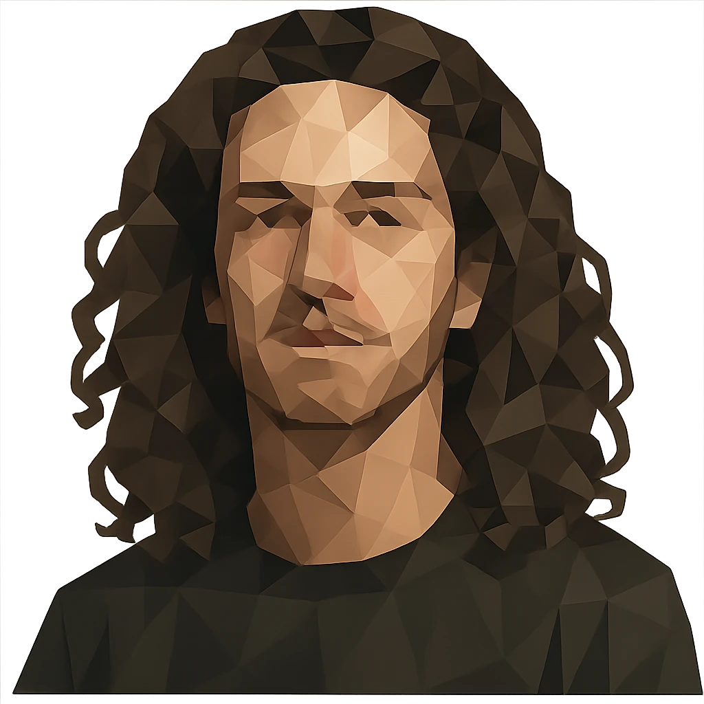 low-poly polygonal style guy with long and curly hair emoji