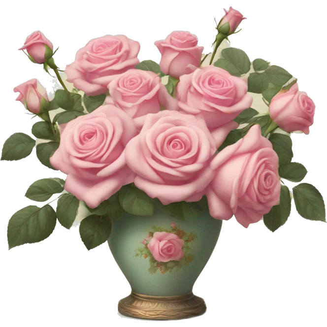 Pastell pink roses in a vintage vase emoji