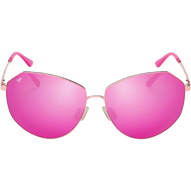 pink mirrored shield sunglasses, Y2K cyber style, frameless design emoji