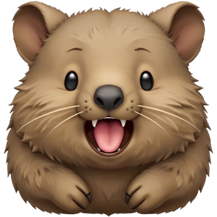 Cinematic Cute Yawning Wombat Portrait Emoji, Head tilted slightly with a dramatic, wide-open yawn, showcasing a soft, downy shaggy brown fur with drooping ears, round eyes barely open in drowsy contentment, Simplified yet irresistibly adorable features, highly detailed, glowing with a soft, cozy glow, high shine, relaxed yet expressive, stylized with a touch of rustic charm, bright and endearing, soft glowing outline, capturing the essence of a sleepy yet affectionate wombat, so drowsy it feels like it could stretch out of the screen and curl up for a nap! emoji