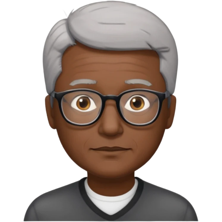 man 60 short grey hair, brown eyes small black rectangle glasses a little bit of dark sking emoji