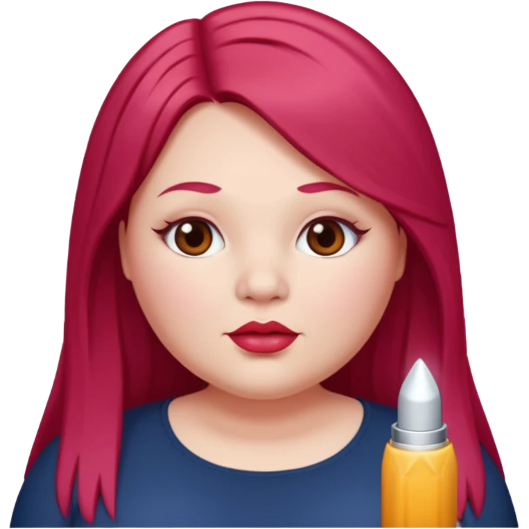 chubby white woman cherry red long straight hair parted middle emoji