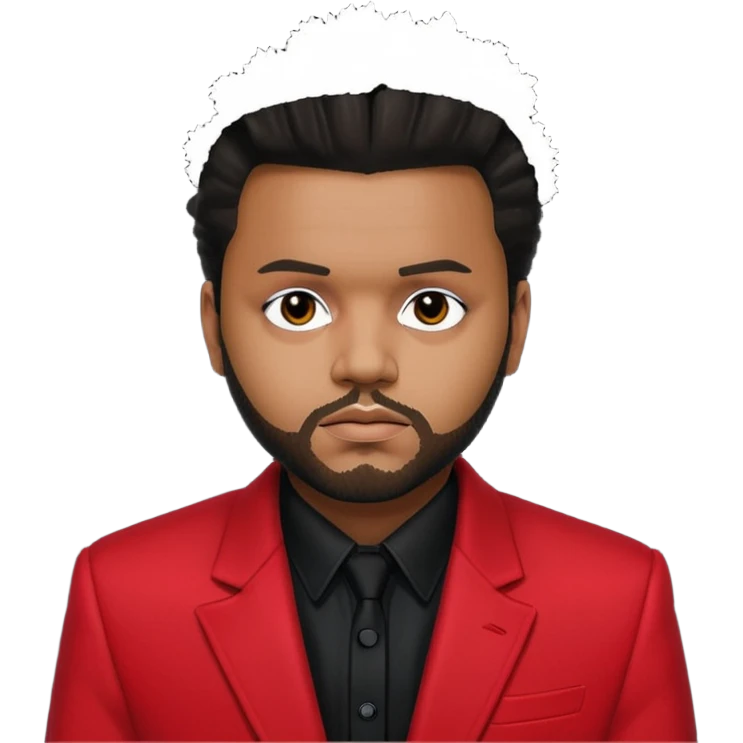 The Weeknd with black shirt, red suit jacket emoji