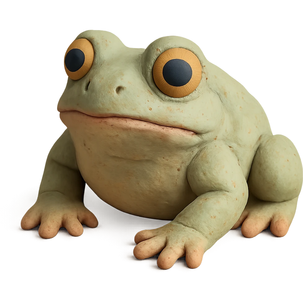 realistic bufo frog doll, claymation style, visible fingerprints, pastel colors, no background emoji