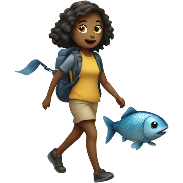 A girl walking a fish emoji