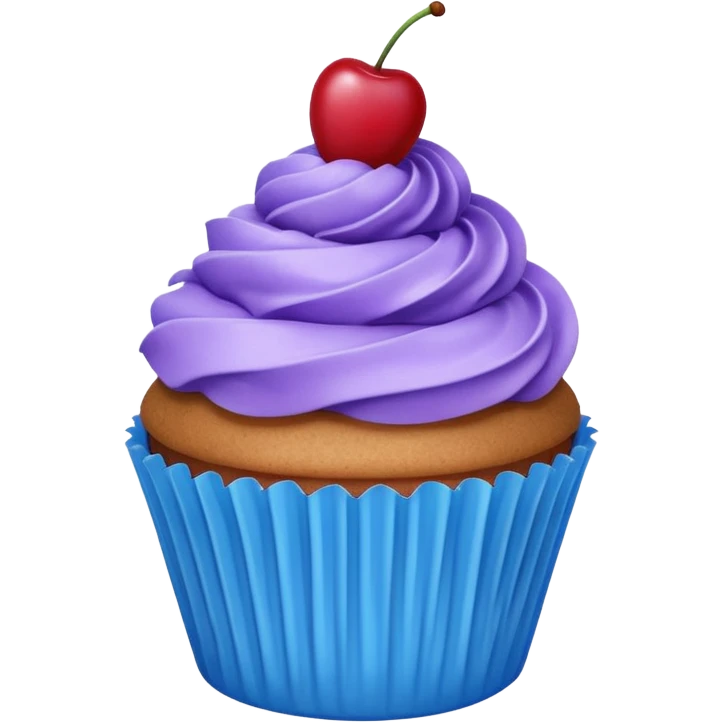 Cupcake: blue cream, purple paper, sparkless with cherry on top  emoji