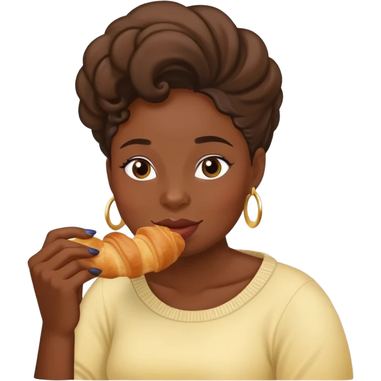 Black woman eating a croissant emoji