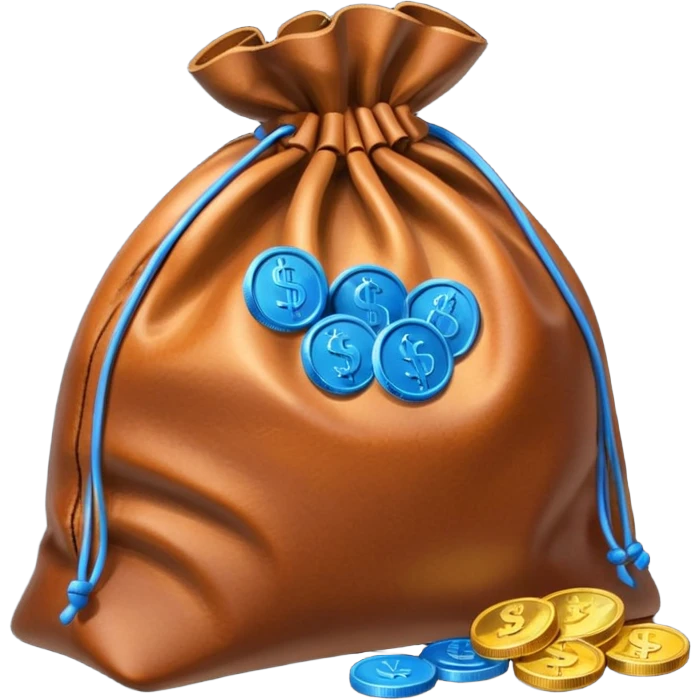 brown money bag with blue coins inside emoji