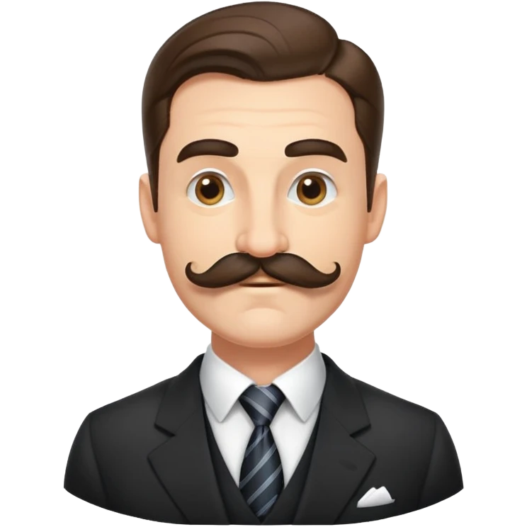 Finance bro with an obnoxiously large handlebar mustache, wearing a suit and tie, smirking confidently emoji