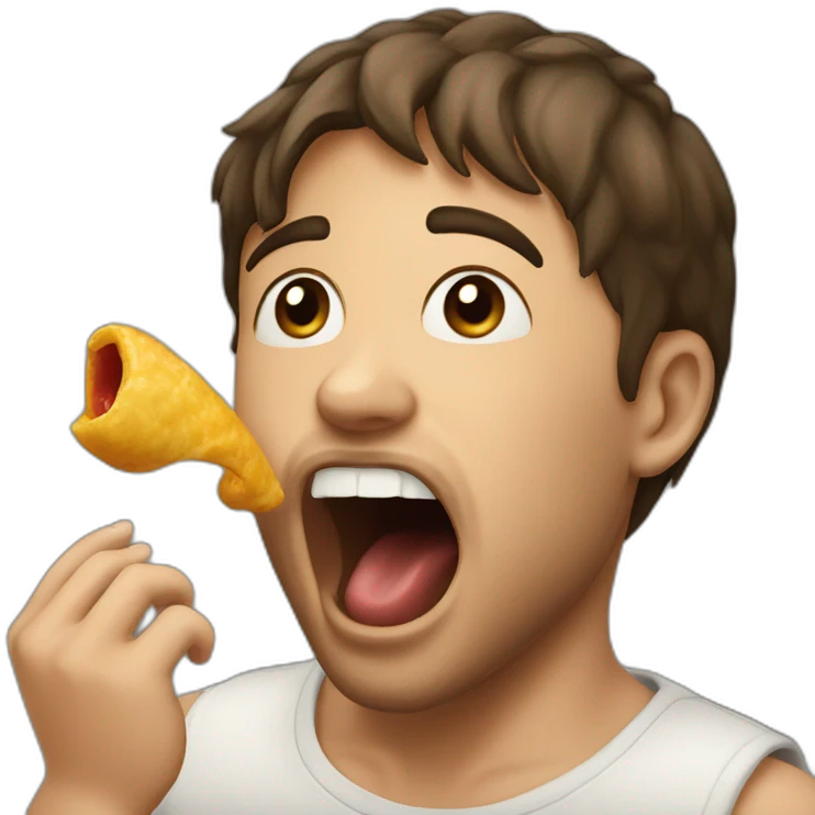 man with his mouth open as if he's pretending to eat the thing it is facing, facing a with a baby close to his mouth emoji